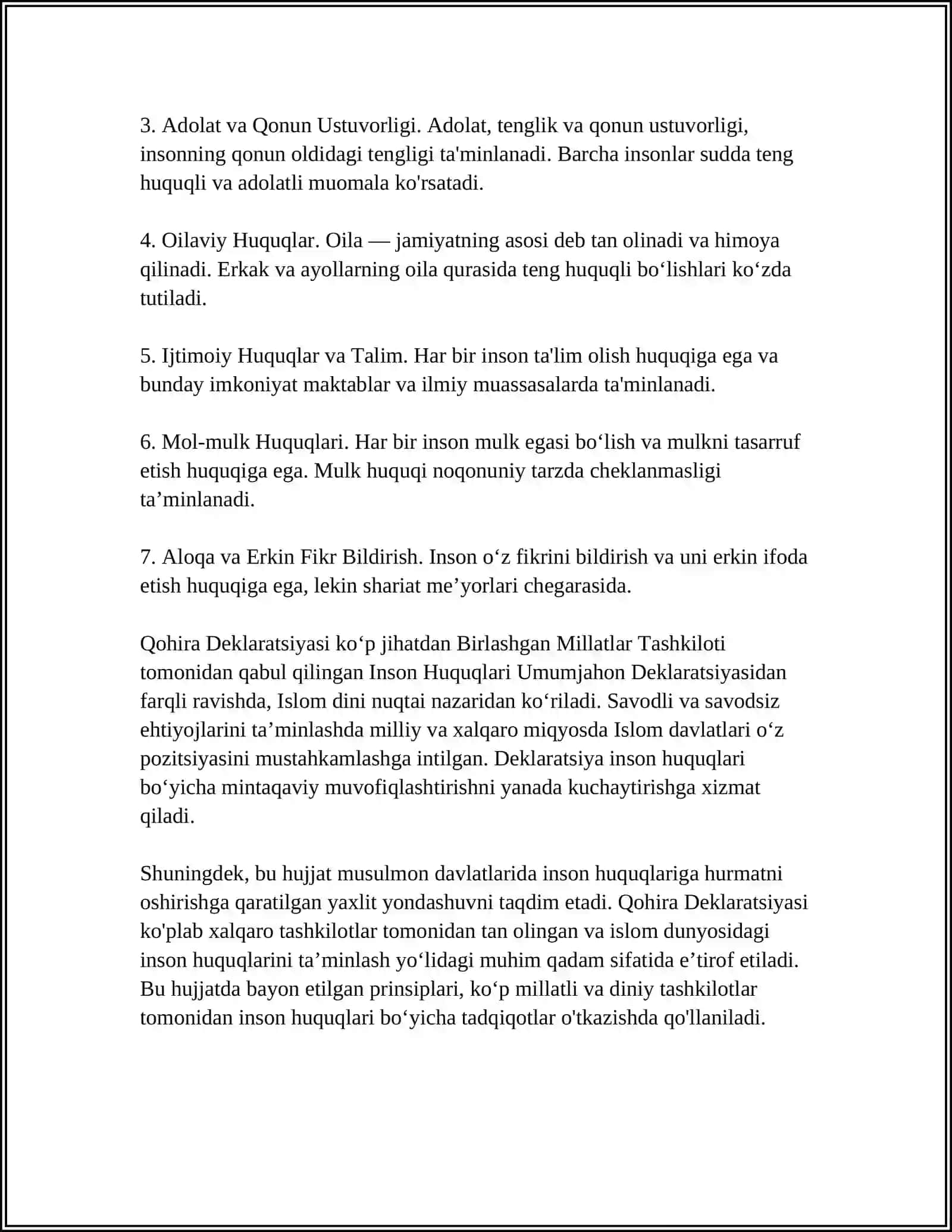 QOHIRA DEKLARATSIYASI HAQIDA TAHLILIY MAQOLA TAYYORLASH 4