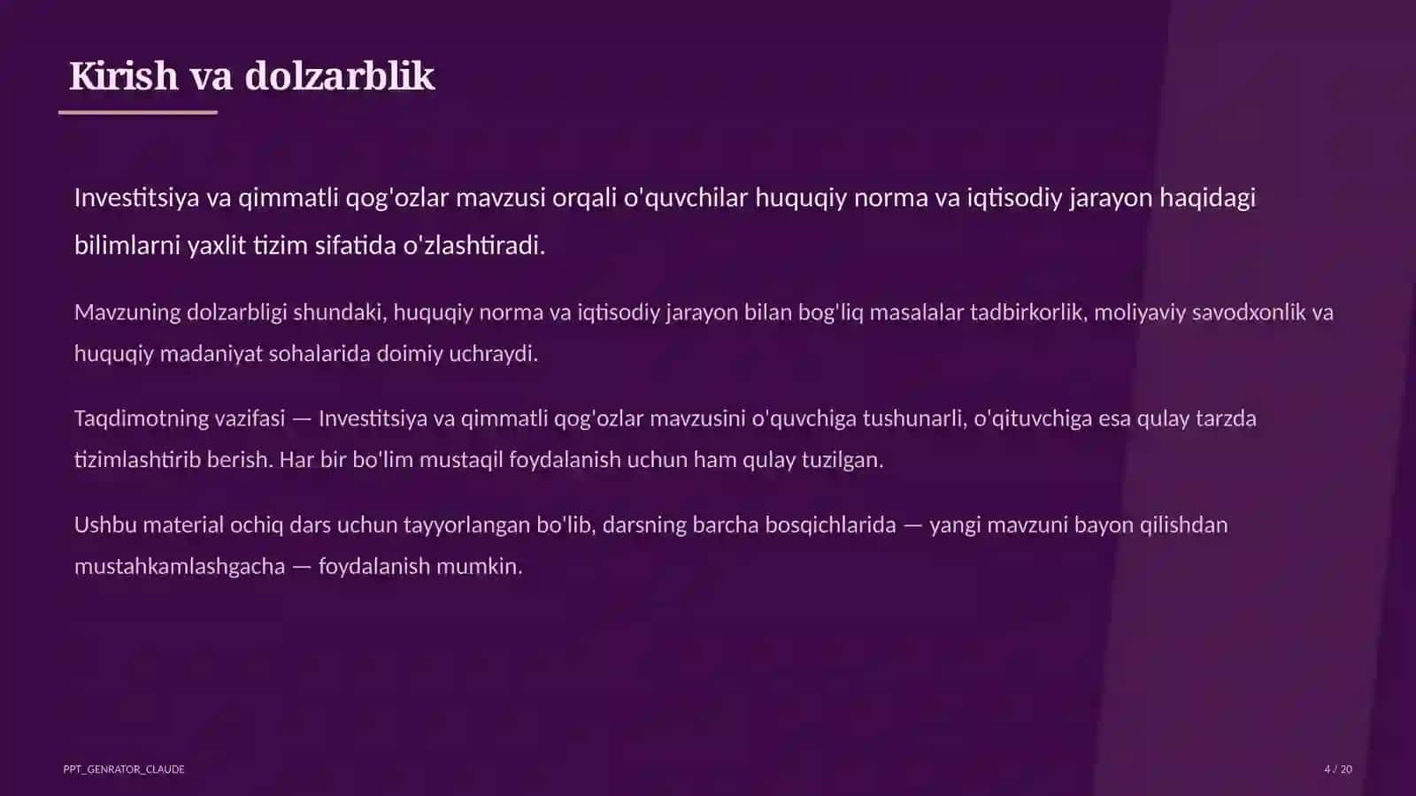 Investitsiya va qimmatli qog'ozlar (11-sinf) 4
