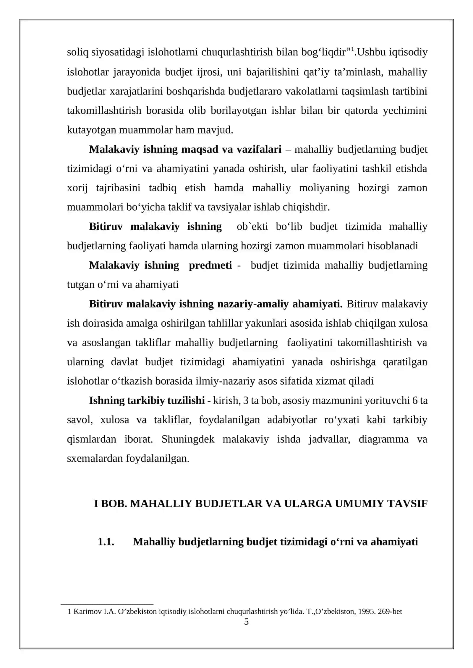 Budjet tizimida mahalliy bujetlarning o‘rni va ular taraqqiyotining hozirgi zamon muammolari 4