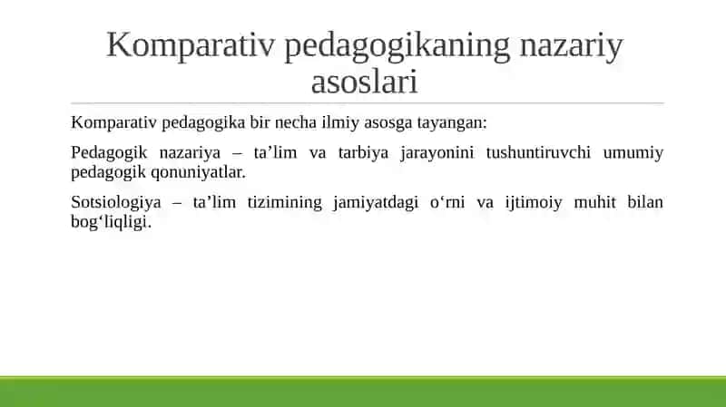 KOMPARATIV PEDAGOGIKA NAZARIY ASOSLARI VA FANLARARO BOG‘LIQLIK 4