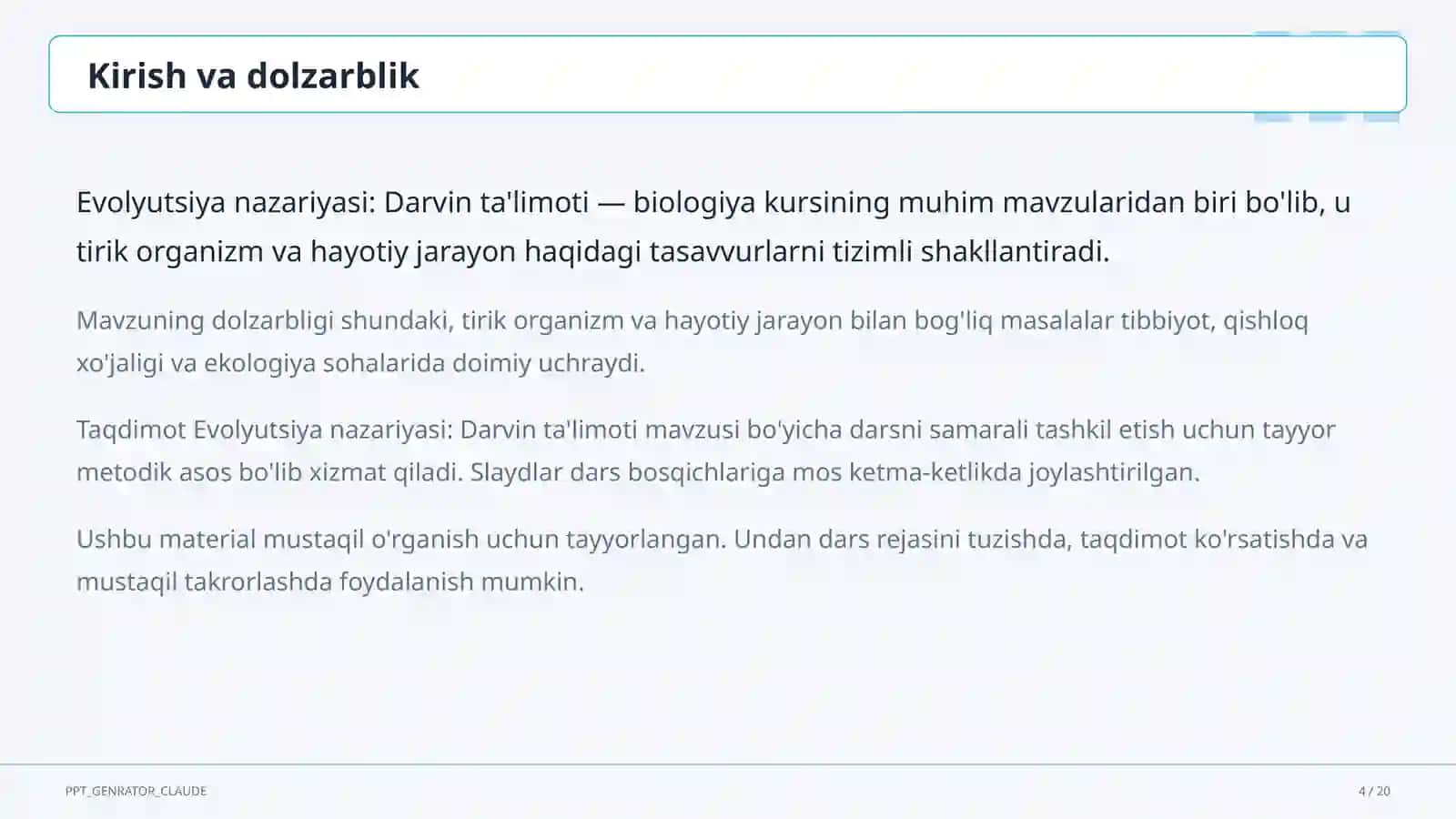 Evolyutsiya nazariyasi: Darvin ta'limoti (10-sinf) 4