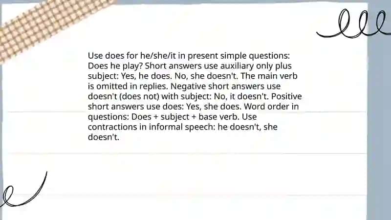 Present simple he she it, questions; word order questions 4
