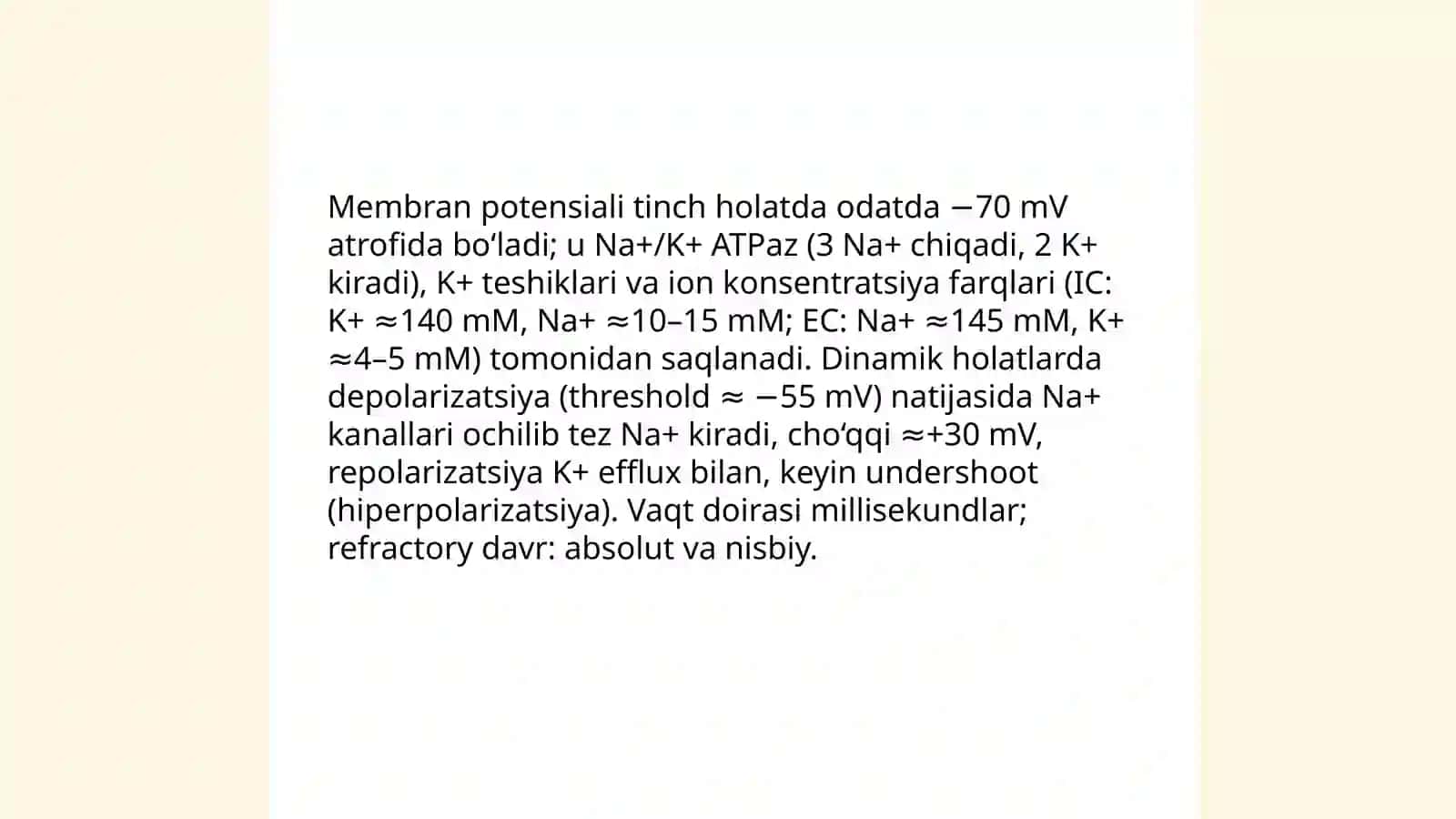 Nerv impulsi va uning tarqalish mexanizmi 4
