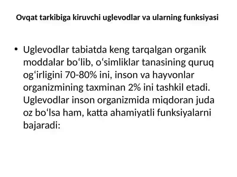 Uglevodlar va glikobiologiya. Glikoliz, glyukoneogenez va pentozofosfatli yo’l. 4