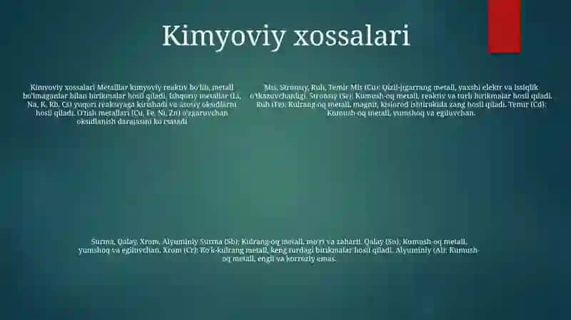 Mis, Stronsiy, Ruh, Temir, Surma, Qalay, Xrom Va Alyuminiyning Taksologik Xususiyatlari 4