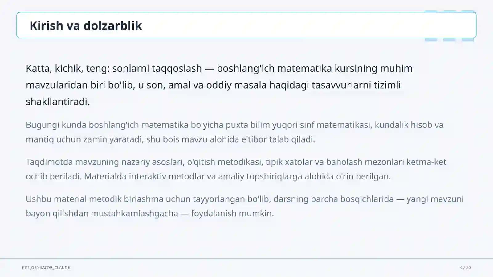 Katta, kichik, teng: sonlarni taqqoslash (1-sinf) 4