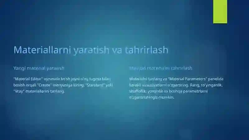 Material editor oynasi bilan tanishish 4