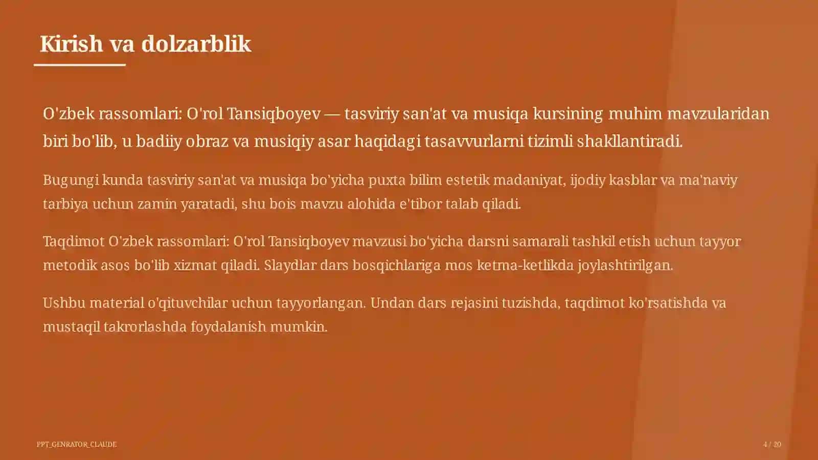 O'zbek rassomlari: O'rol Tansiqboyev (7-sinf) 4