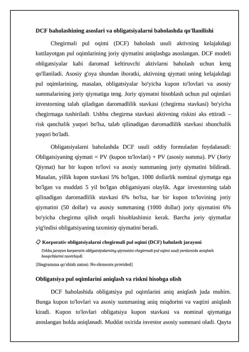 Korporativ obligatsiyalarning diskontlangan pul oqimni baholash 4