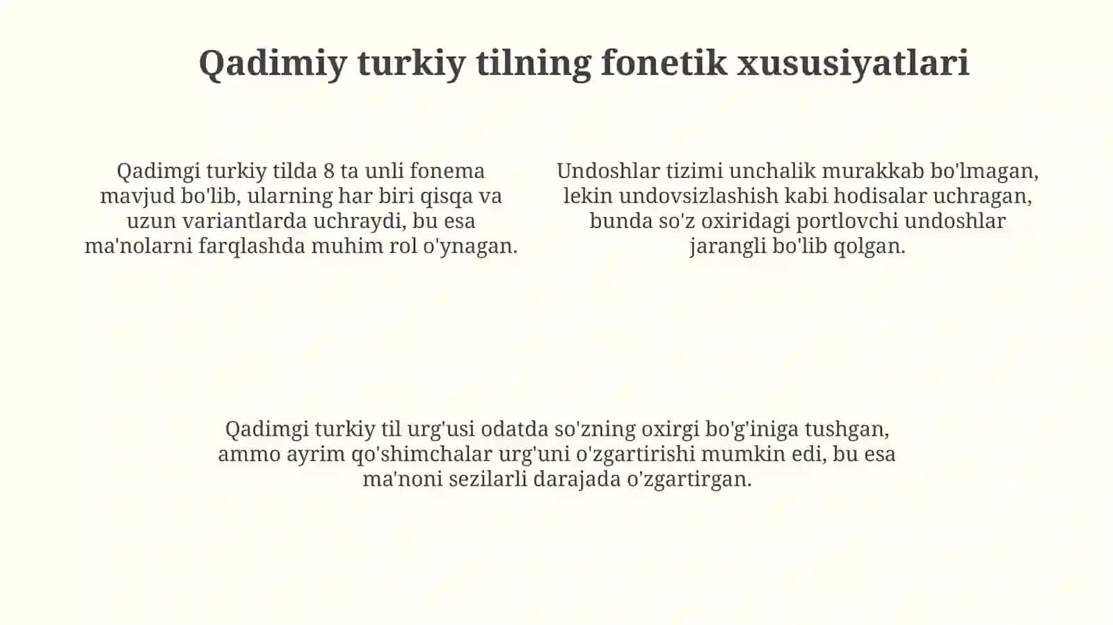 Qadimgi turkiy til: oʻz qatlami 4