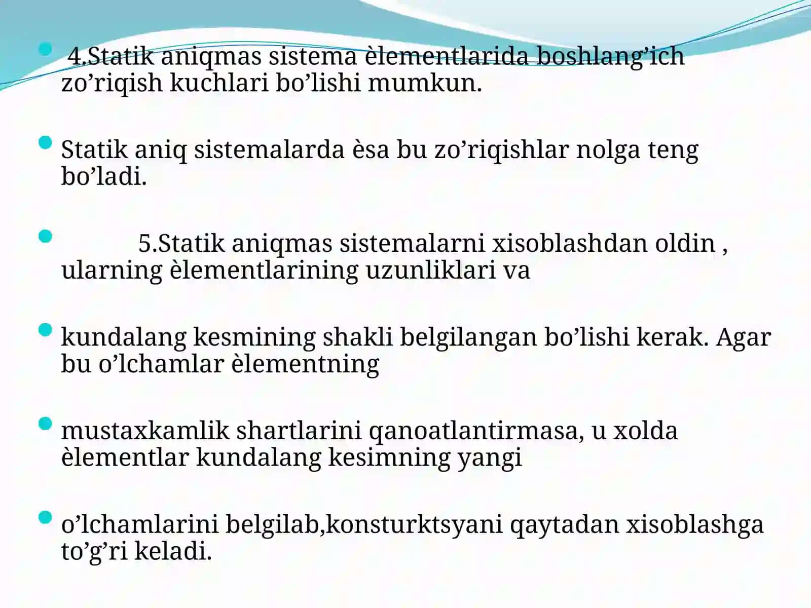 STATIK ANIQMAS RAMALAR VA EGILISHI KICHIK BO’LGAN EGRI STERJENLAR HISOBI 4
