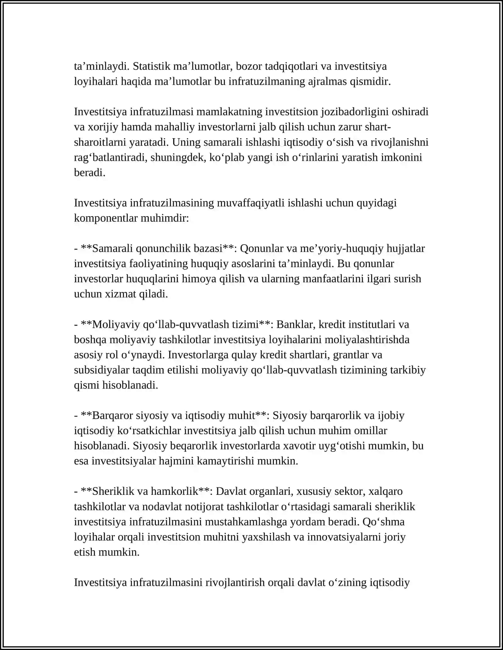 Investitsiya infratuzilmasi: tushunchasi va turlari 4
