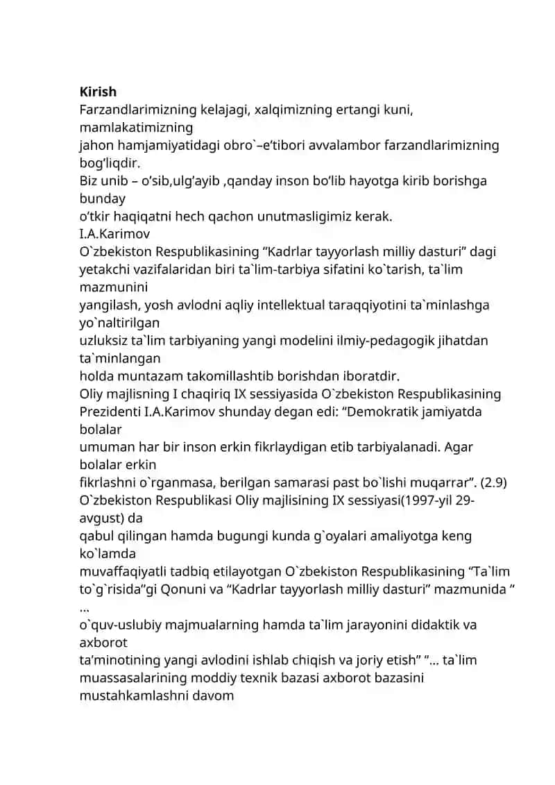 Dosyazova Lobarning ONA TILI OQITISH METODIKASI FANIDAN TAYYORLAGAN KURS ISHI 4
