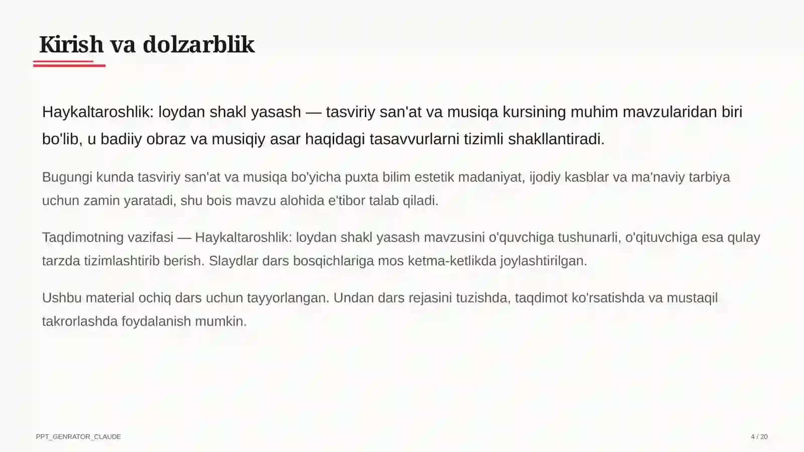 Haykaltaroshlik: loydan shakl yasash (4-sinf) 4