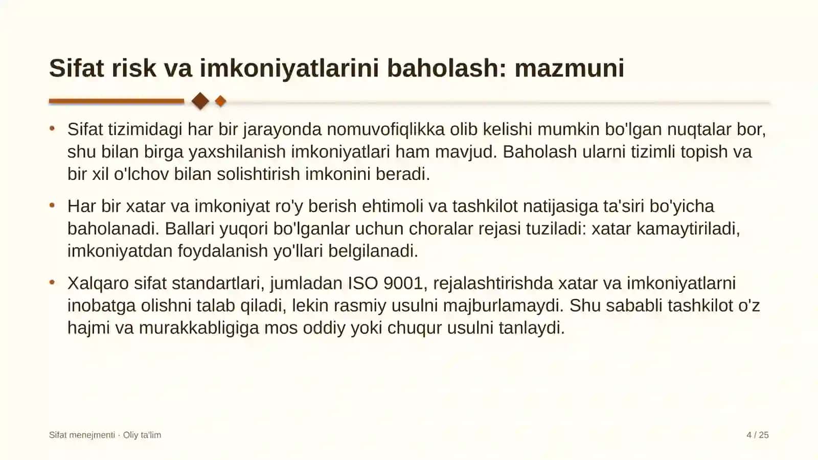 atrof muhitni muhofaza qilish organlarida sifat bilan bog'liq risk va imkoniyatlarni baholash 7890 4
