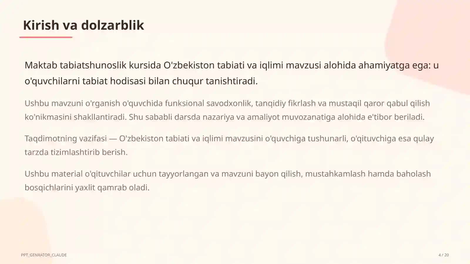 O'zbekiston tabiati va iqlimi (4-sinf) 4