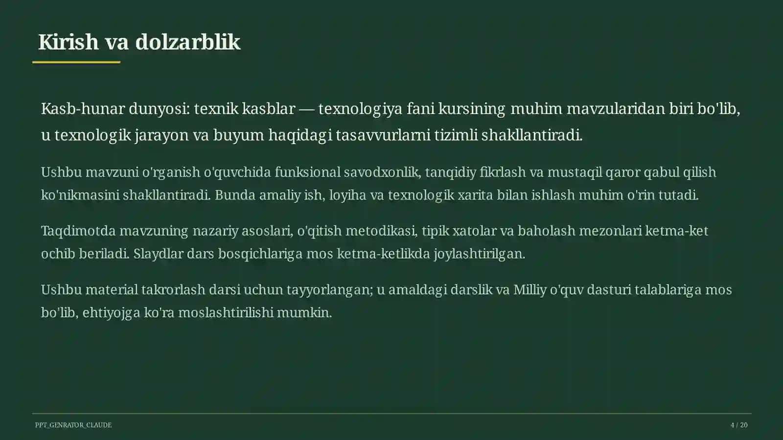 Kasb-hunar dunyosi: texnik kasblar (9-sinf) 4