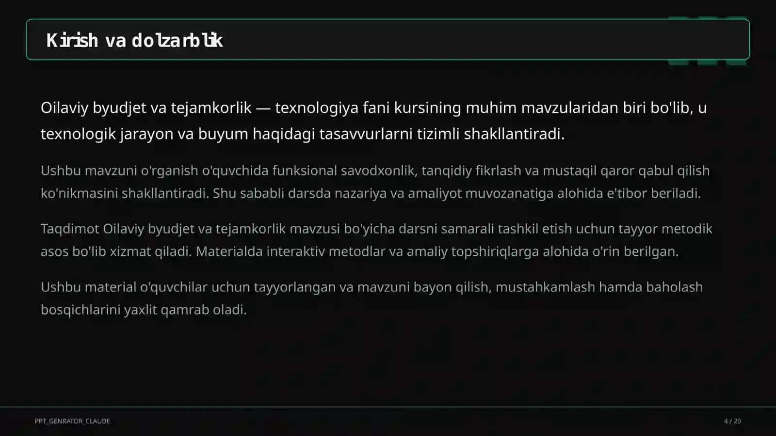 Oilaviy byudjet va tejamkorlik (9-sinf) 4