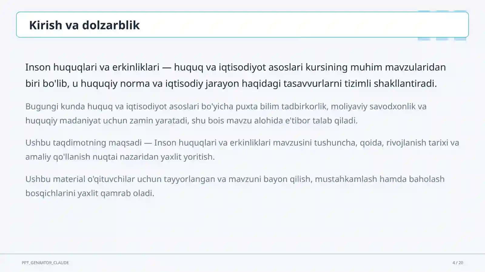Inson huquqlari va erkinliklari (9-sinf) 4