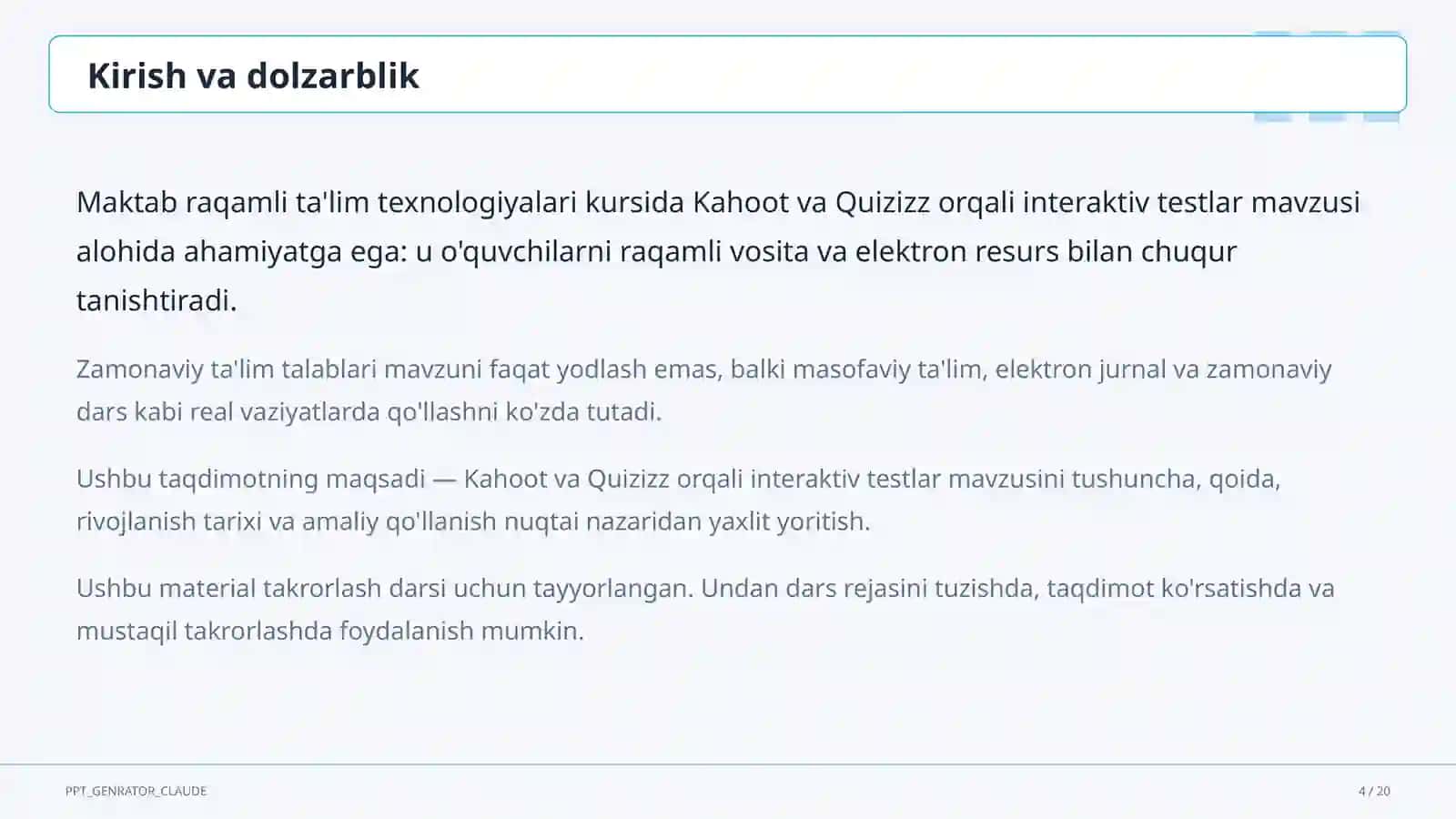 Kahoot va Quizizz orqali interaktiv testlar 4