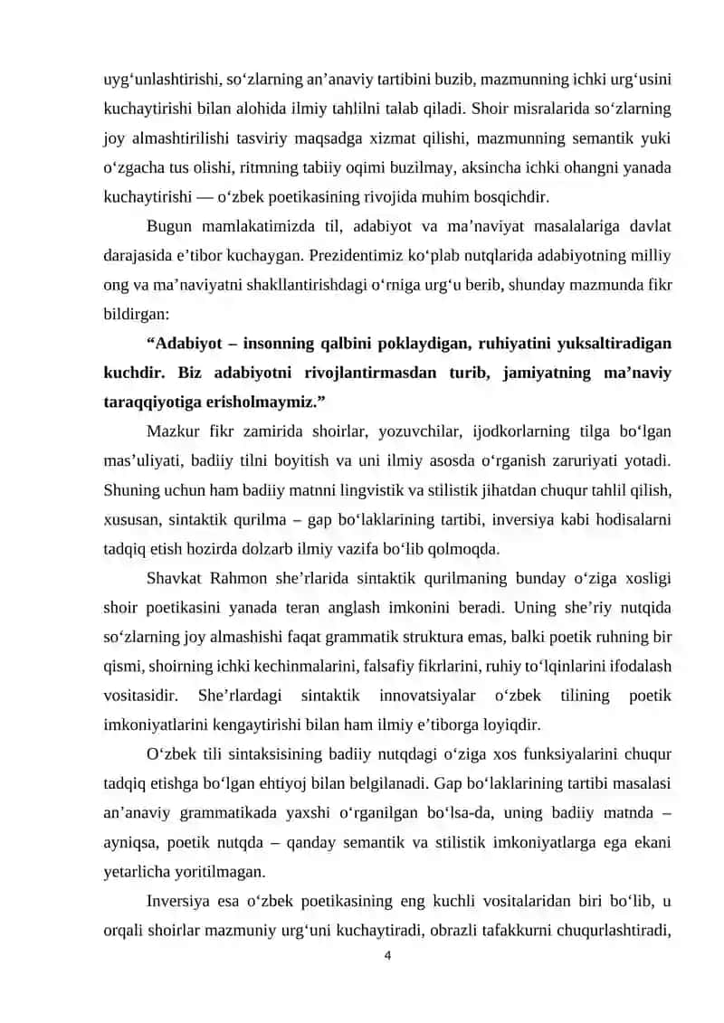 Gap bo‘laklarining tartibi. Inversiya (Shavkat Rahmon she'rlari tahlilida) 4