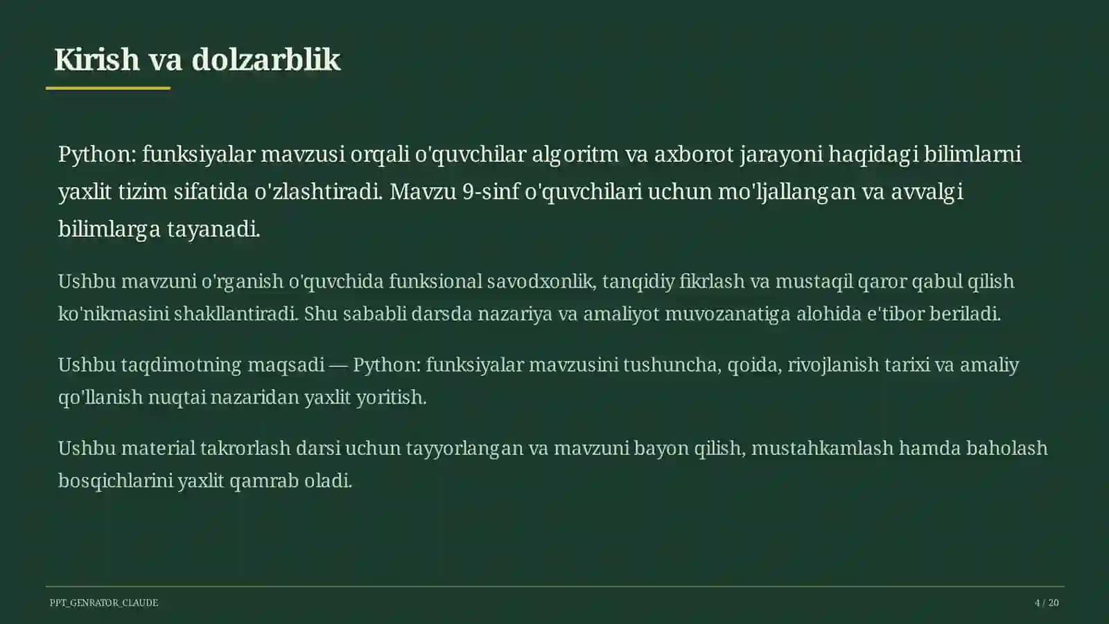 Python: funksiyalar (9-sinf) 4