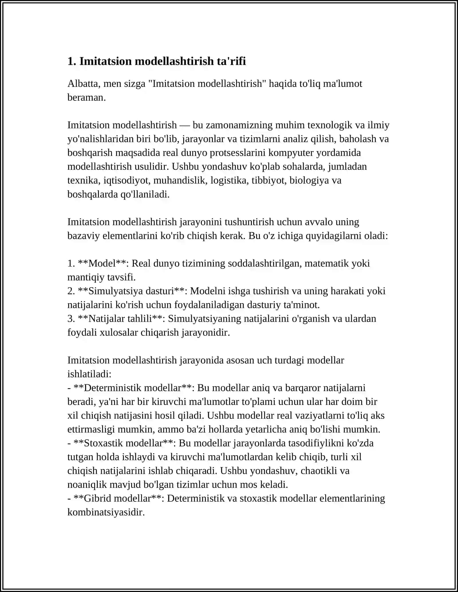IMMITATSION MODELLASHTIRISH VA MODELLASHTIRISH ASOSLARI 4