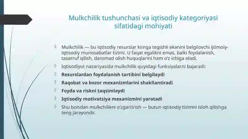 MULKCHILIK SHAKLLARI O’ZGARISHINING YO’LLARI VA USULLARI 4
