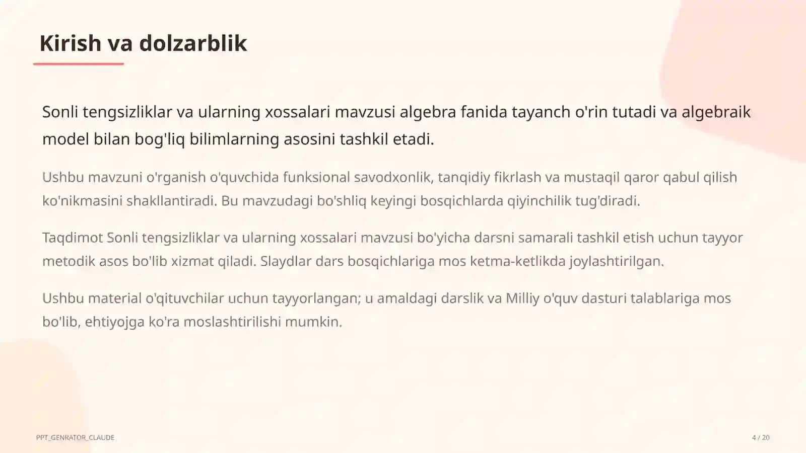 Sonli tengsizliklar va ularning xossalari (8-sinf) 4