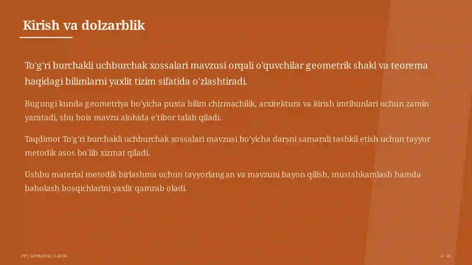 To'g'ri burchakli uchburchak xossalari (7-sinf) 4