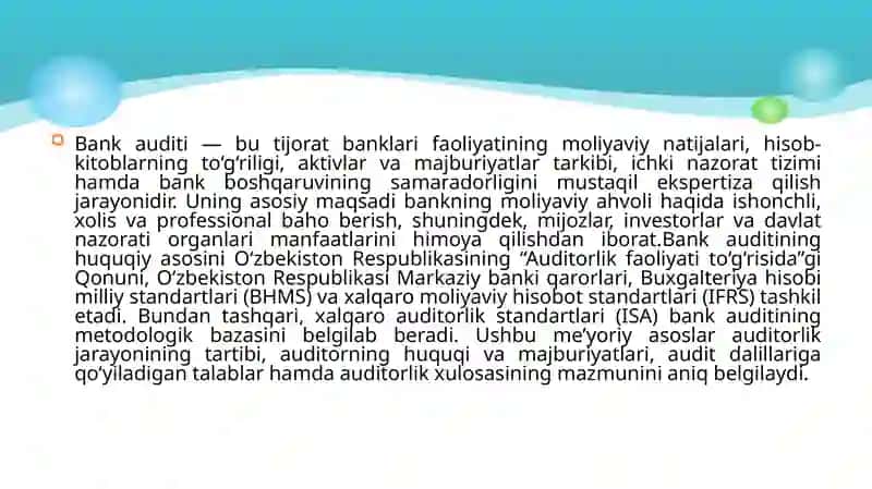 Bankauditining o'tkazish tartiblari 4