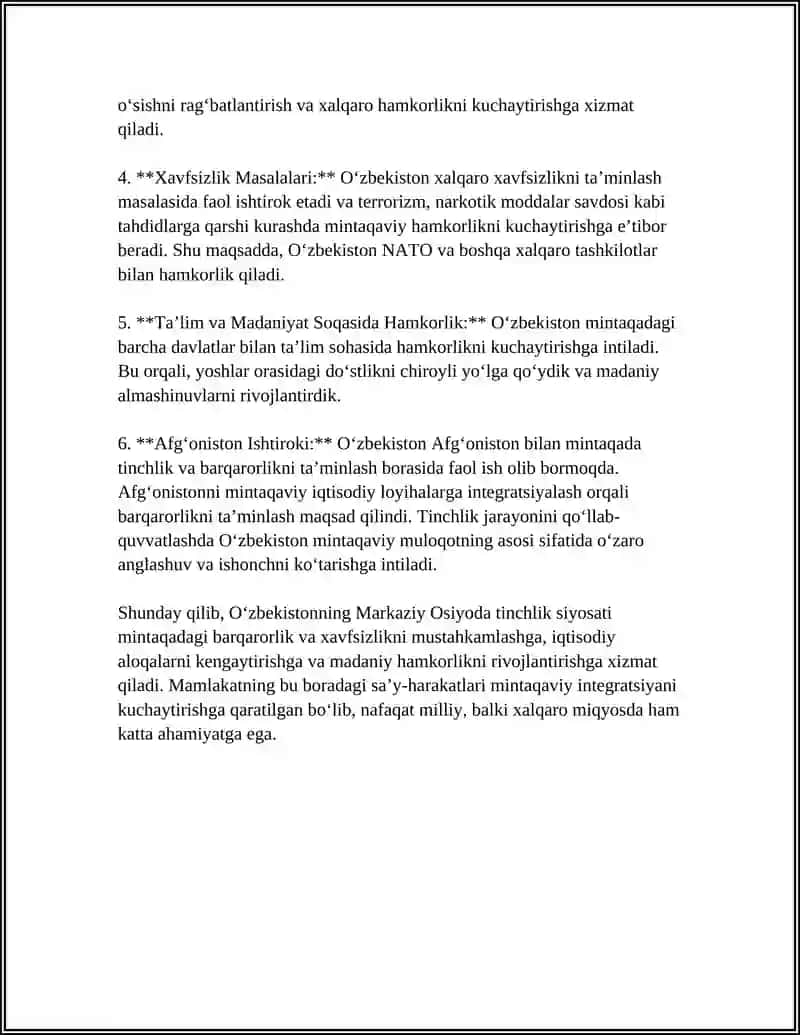 O'ZBEKISTONDA MARKAZIY OSIYODA TINCHLIK 4