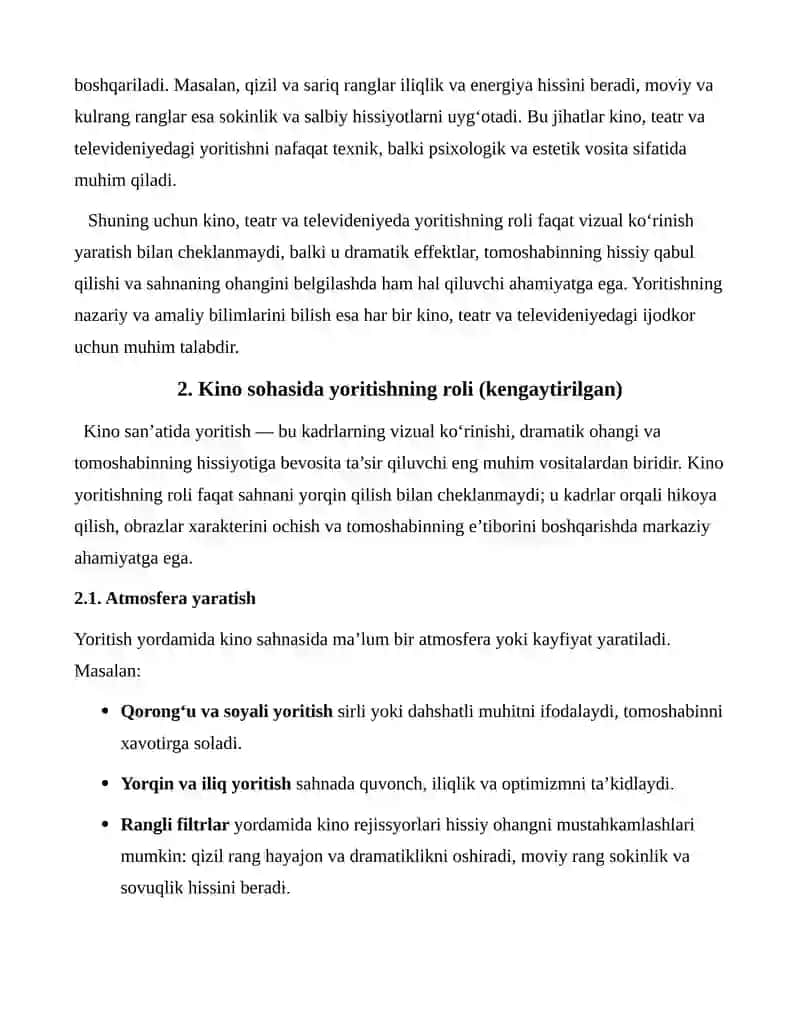 Kino, teatr va televidenieda yoritishning roli 4
