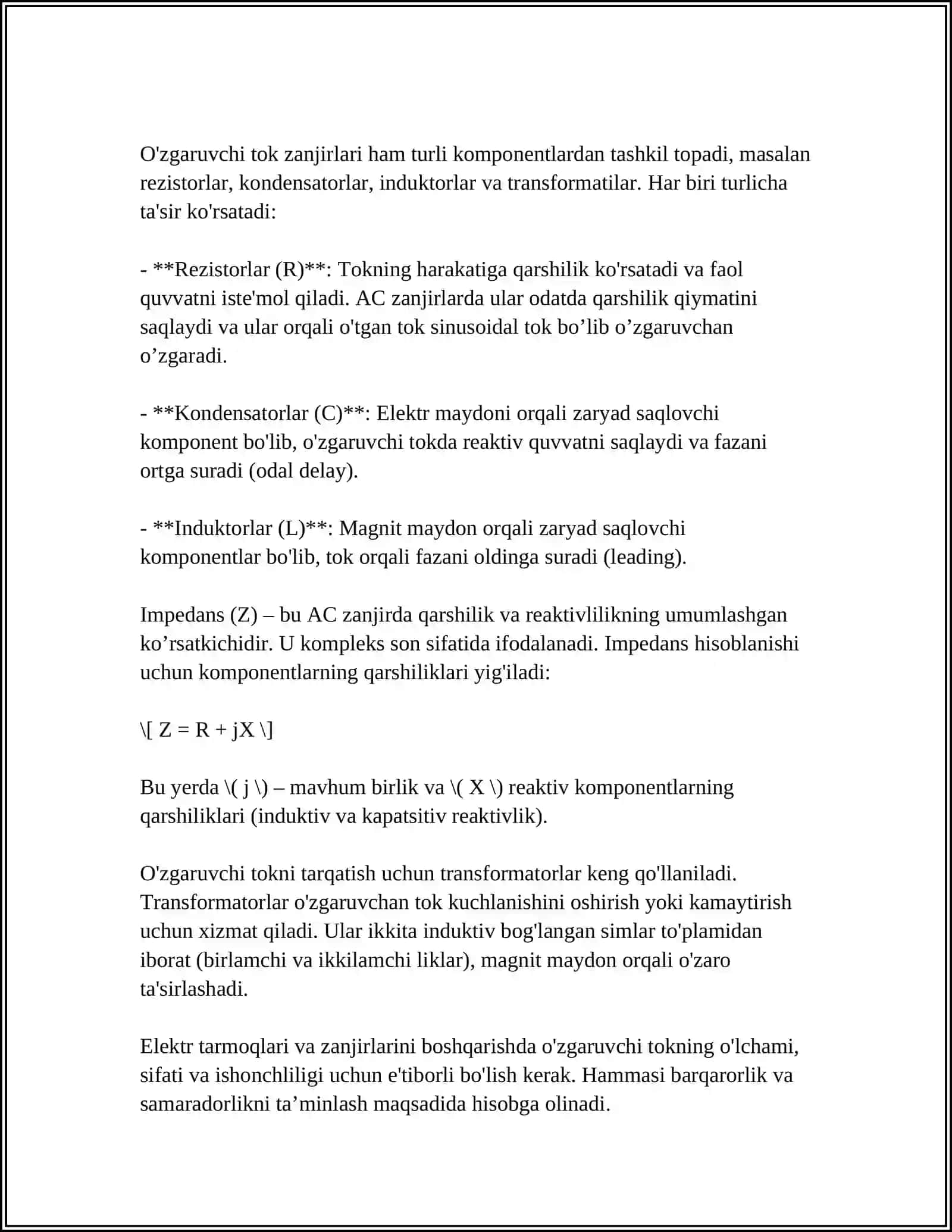 ÓZGARUVCHI TOK ZANJIRIDA AJRALUVCHI QUVVAT 4