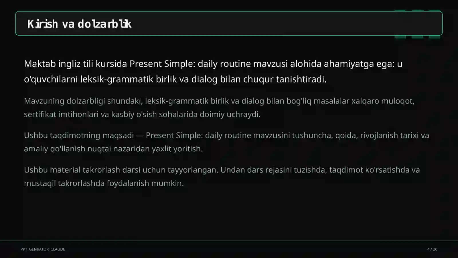 Present Simple: daily routine (3-sinf) 4