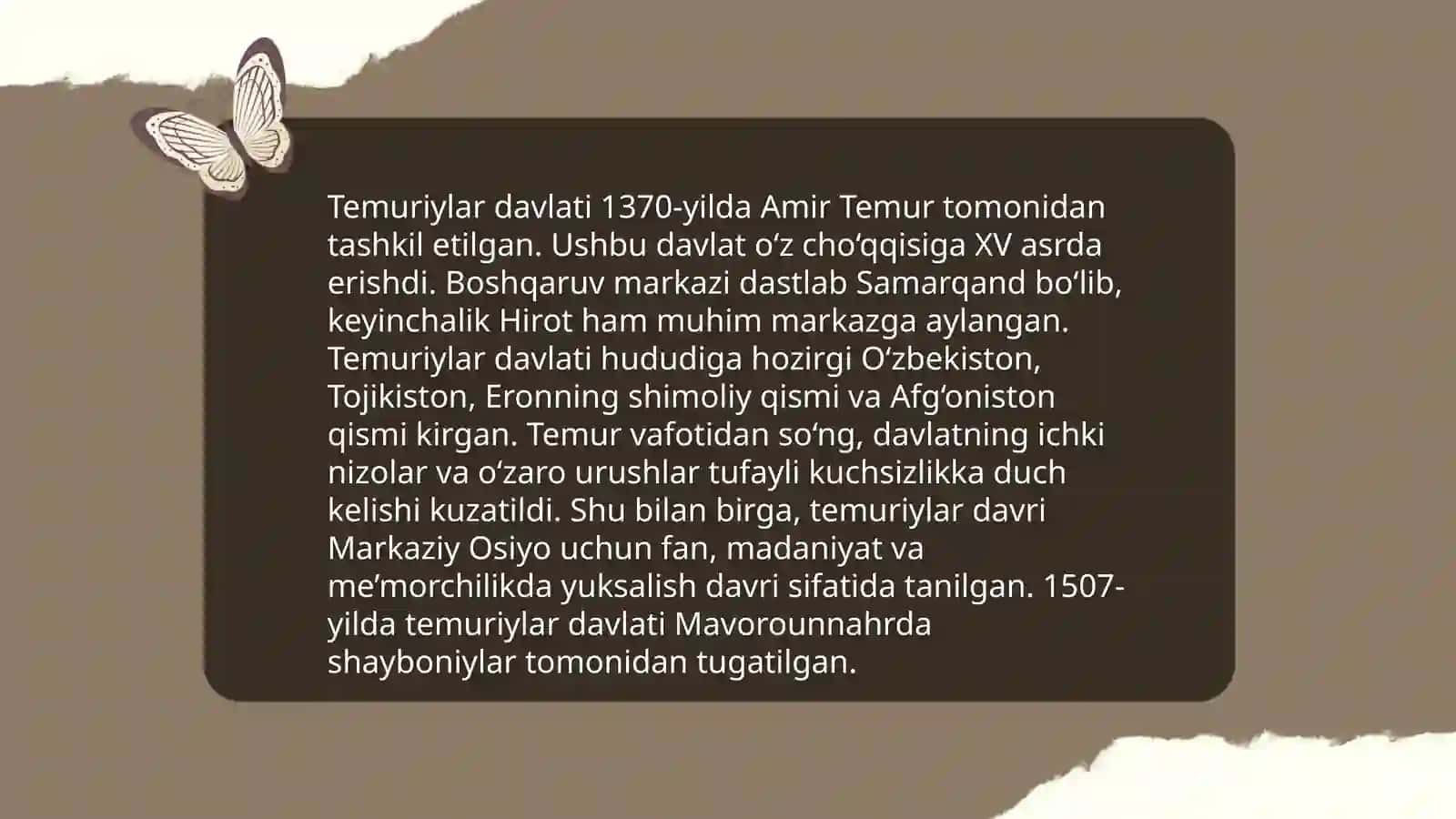 Amir Temur va Temuriylar davrida Movarounnahr va Amir Temurning harbiy yurishlari 4