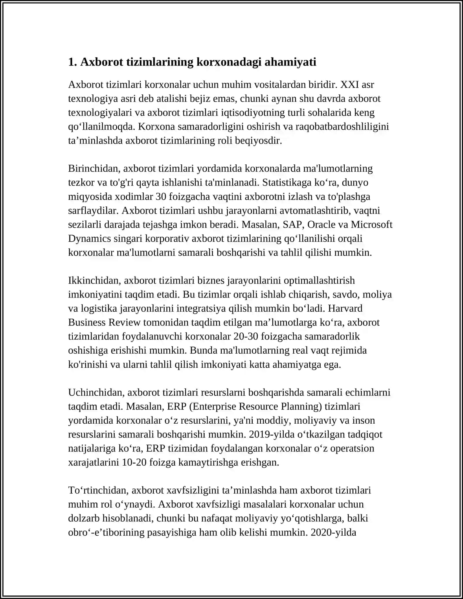 KORXONA FAOLIYATINI BOSHQARISHNI AXBOROTLAR BILAN TAMINLASHNING O'ZIGA XOS XUSUSIYATLARI 4