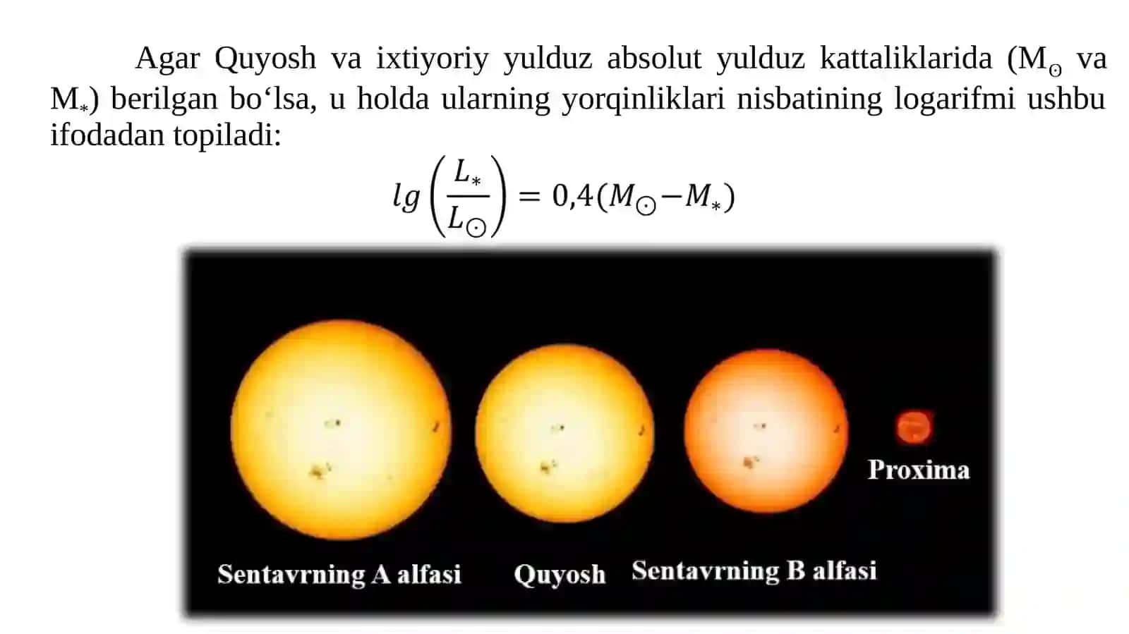 11-sinf Astronomiya fanidan dars ishlanma. Yulduzlarning spektrlari va spektral sinflari (Yulduzning yorqinligi) 4