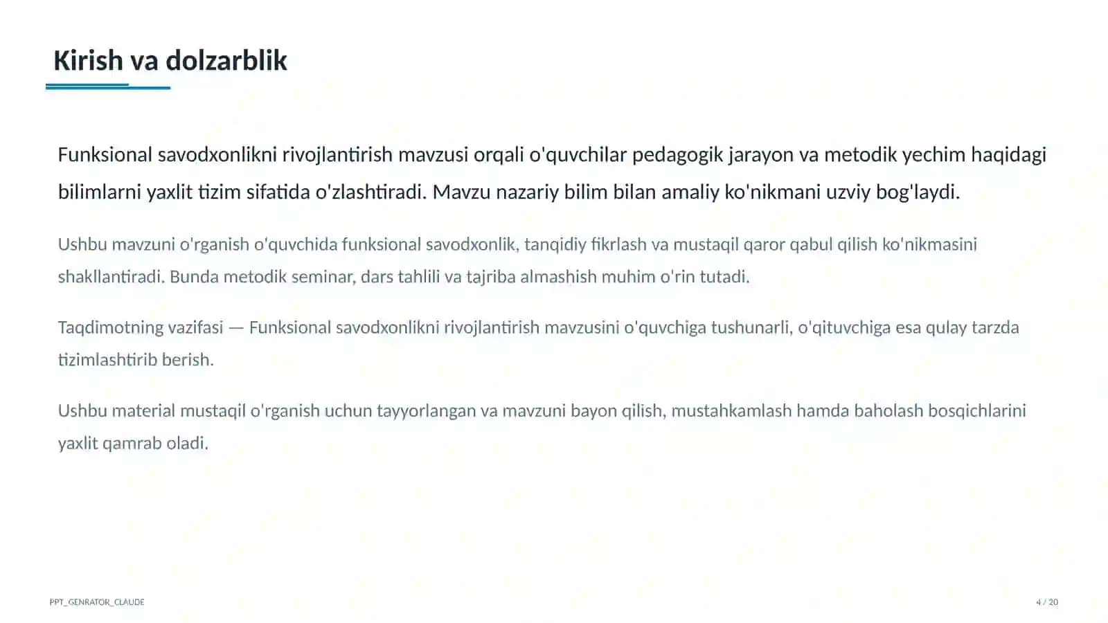 O'qituvchilar uchun: pedagogika va o'qitish metodikasi 4