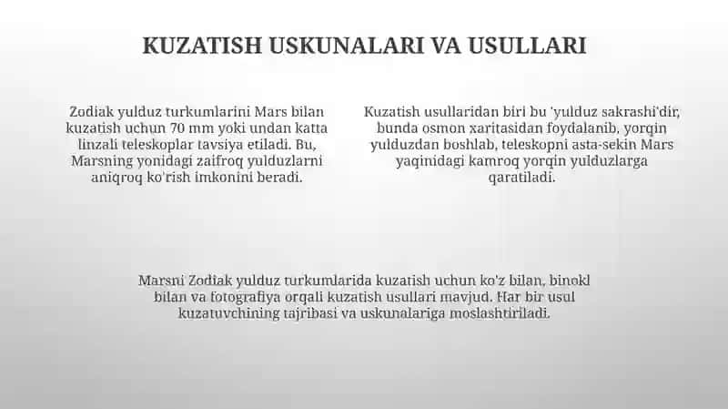 Mars sayyorasi yordamida zodiak yulduz turkumlarini vizual kuzatish 4