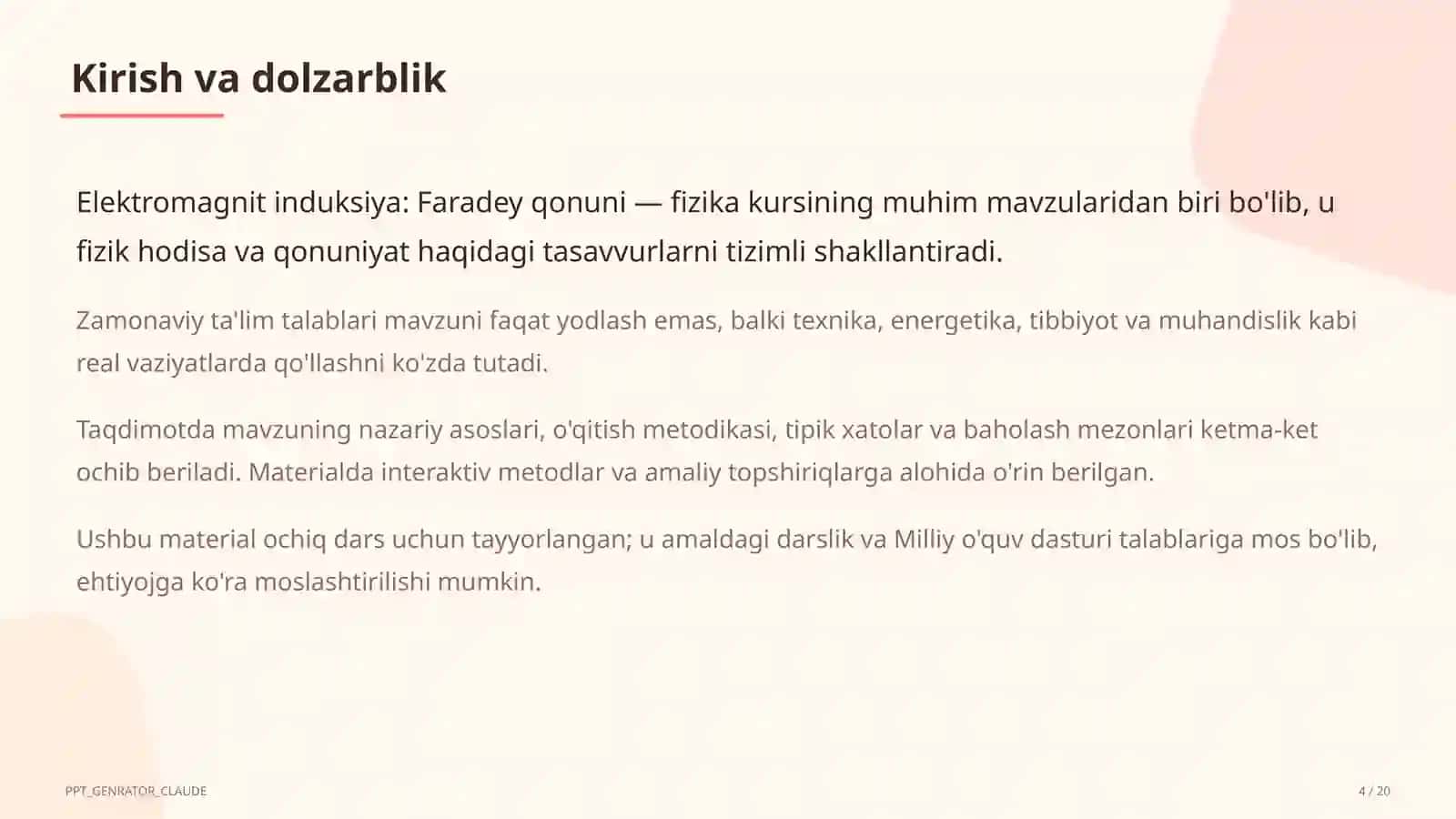 Elektromagnit induksiya: Faradey qonuni (11-sinf) 4