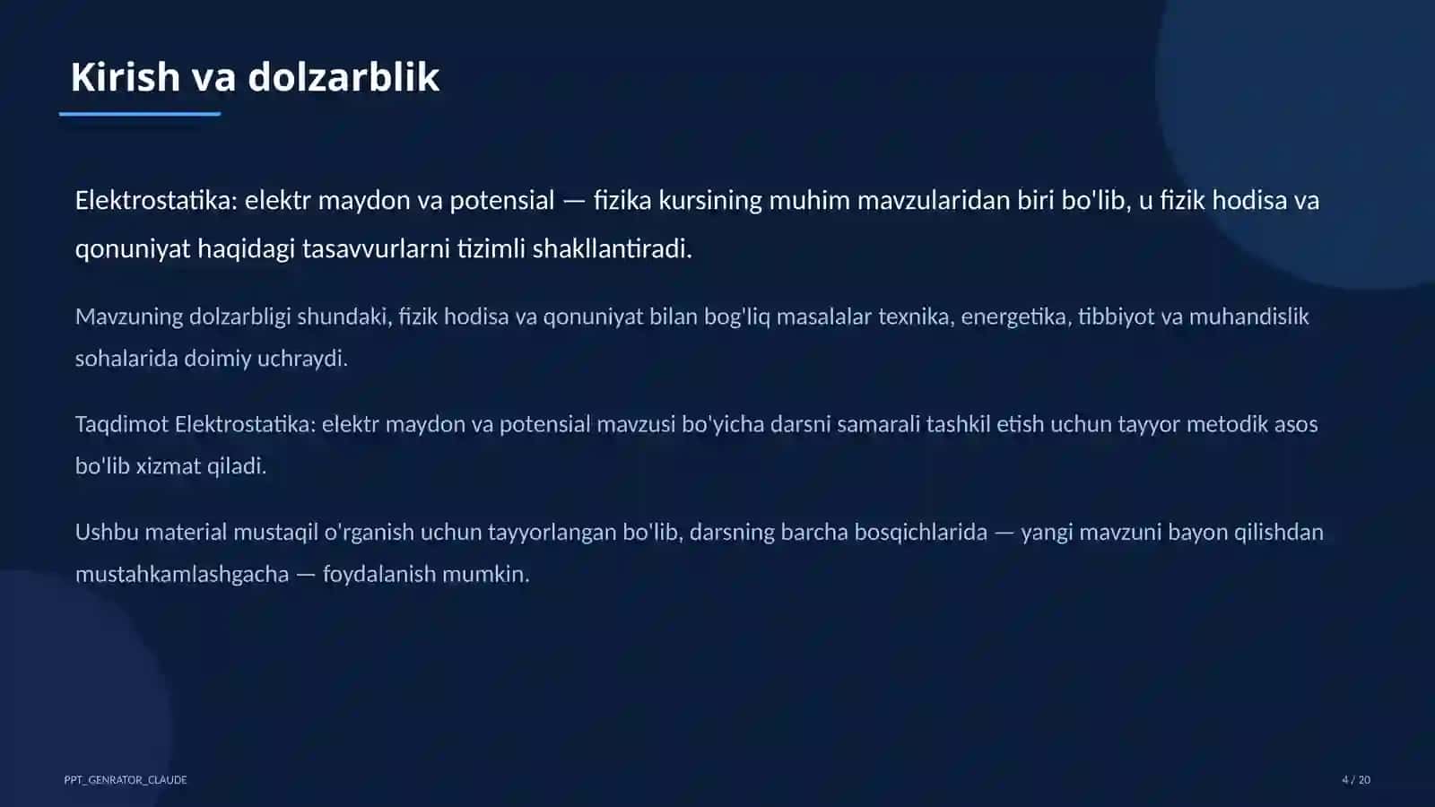 Elektrostatika: elektr maydon va potensial (10-sinf) 4