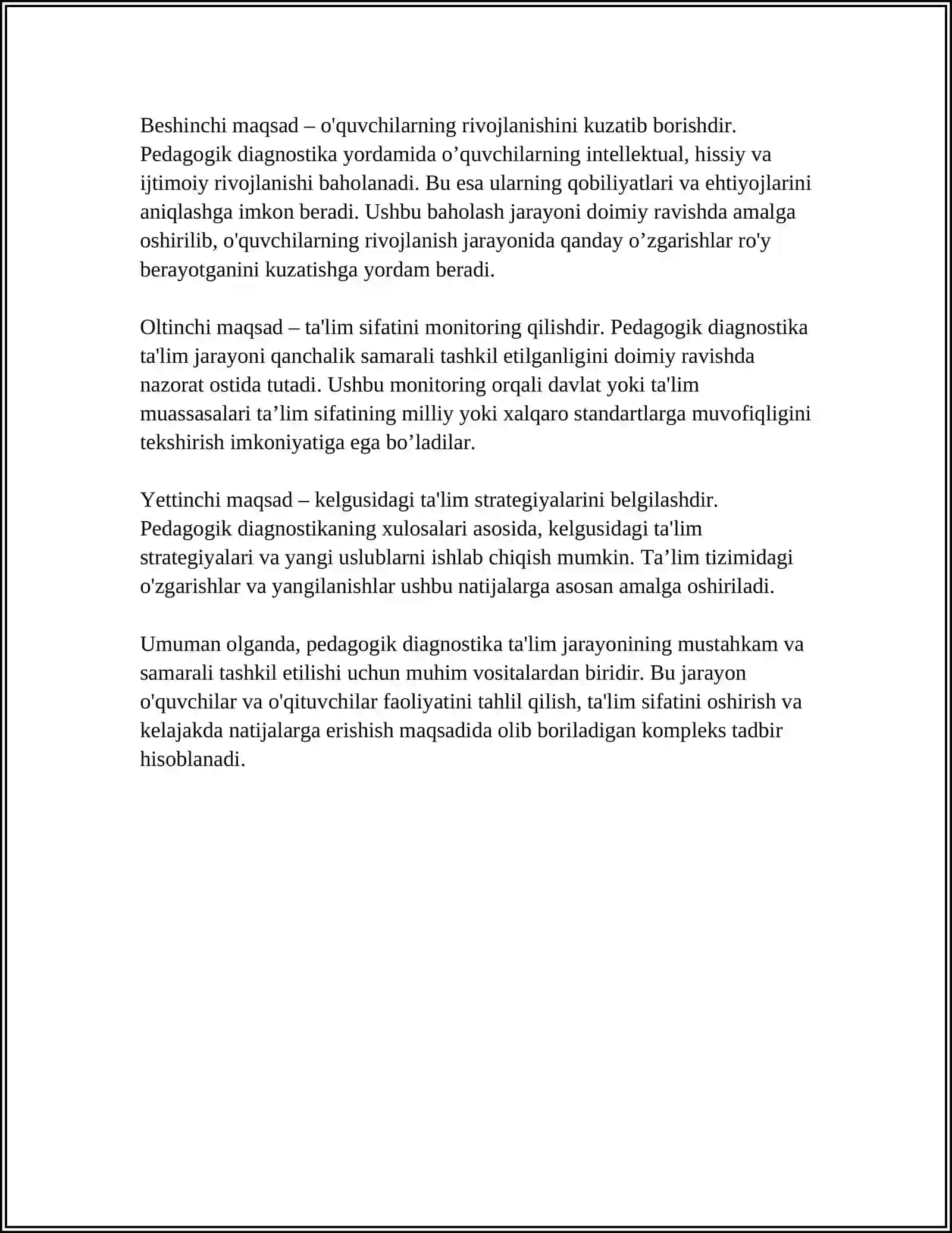 PEDAGOGIK DIAGNOSTIKASINING SHAXS RIVOJLANISHIDAGI OʻRNI 4