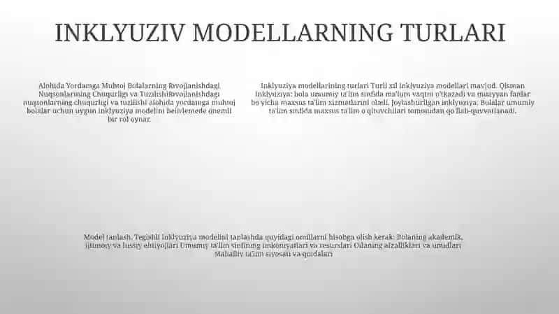 Alohida Yordamga Muhtoj Bolalarda Rivojlanishdagi Nuqsonining Chuqurligi Va Tuzishiga Qarab Inklyuziya Modellarini Tanlash 4