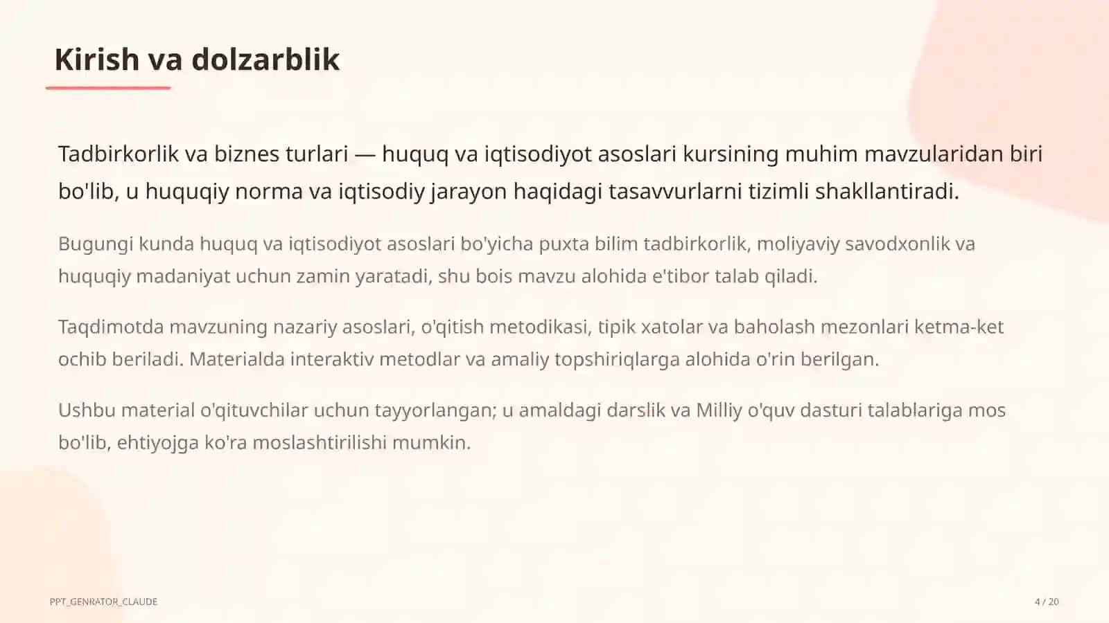 Tadbirkorlik va biznes turlari (10-sinf) 4