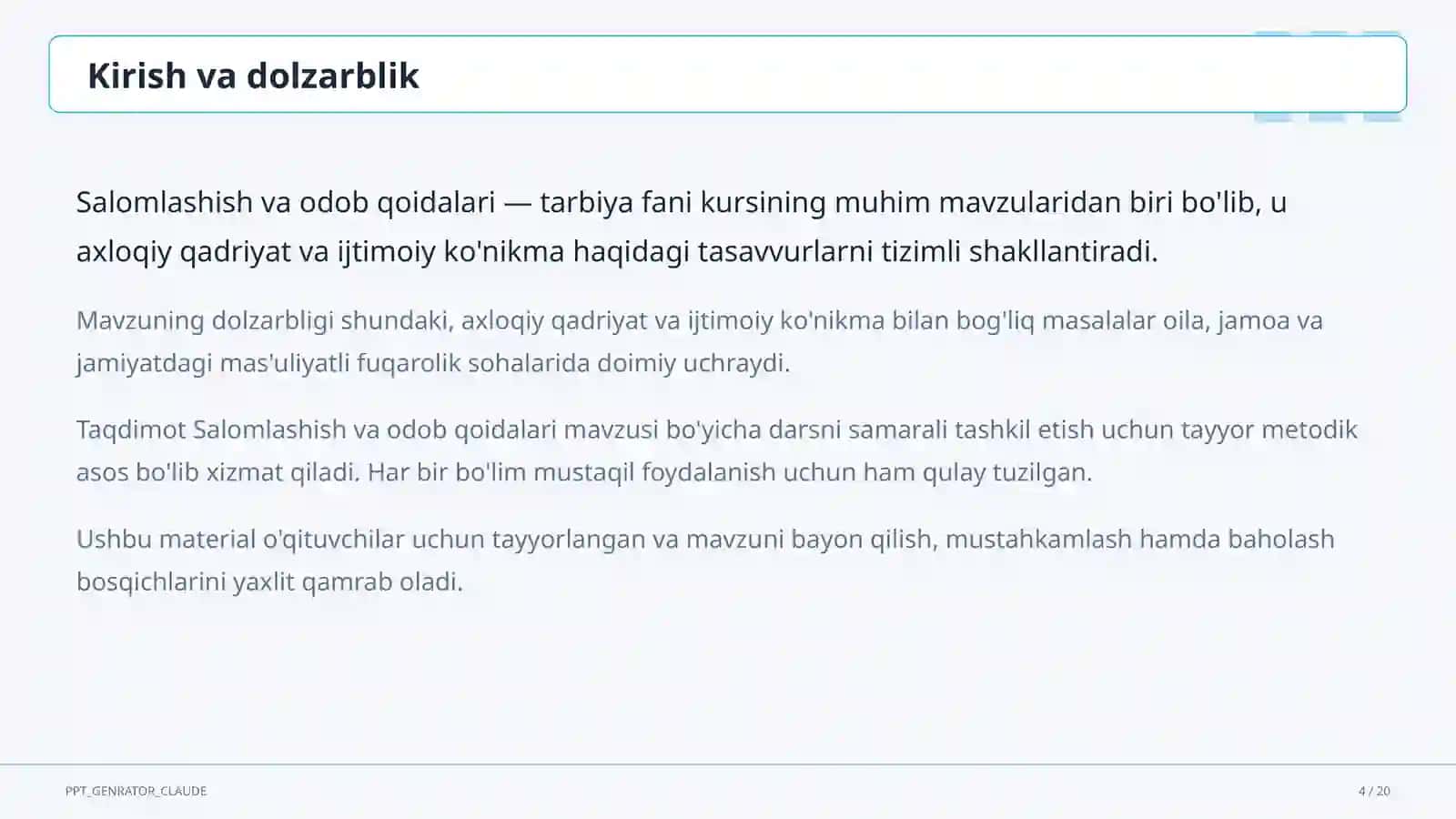Salomlashish va odob qoidalari (1-sinf) 4
