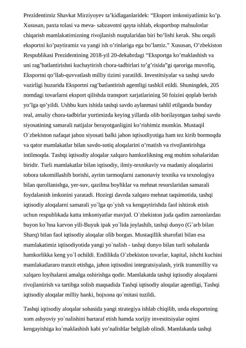 O’zbekistonda tashqi savdo geografiyasining sifat jihatidan o’zgarib borishi 4