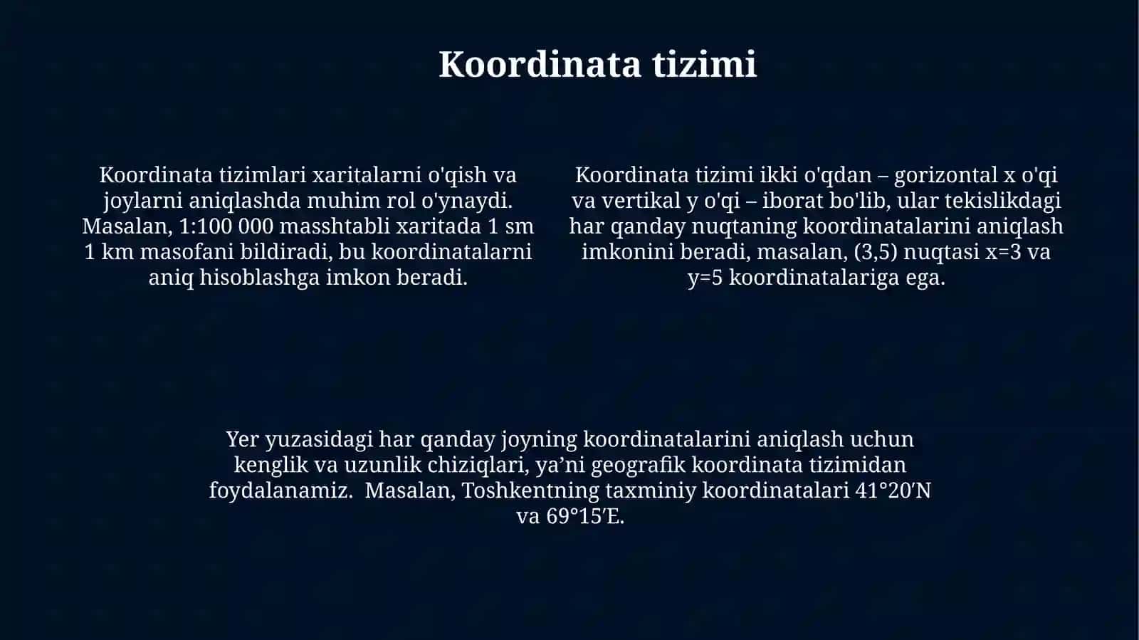 Geometriya usullari yordamida geografiyani oʻrganish.(7-sinflar uchun) 4