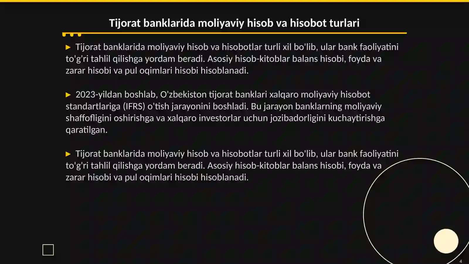 TIJORAT BANKLARI FAOLIYATI MOLIYAVIY NATIJALARNING HISOBI 4