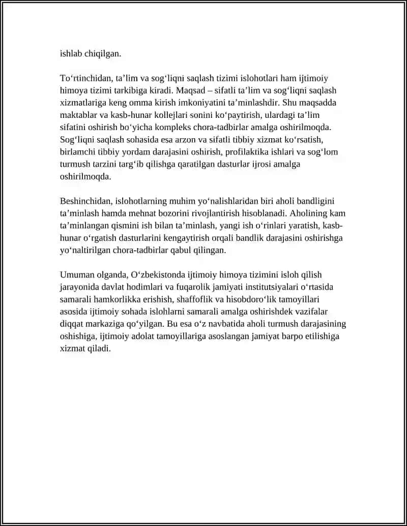 O'ZBEKISTONDA IJTIMOIY SOHADA AMALGA OSHIRILAYOTGAN O‘ZGARISHLAR MAZMUN VA MOHIYATI 4